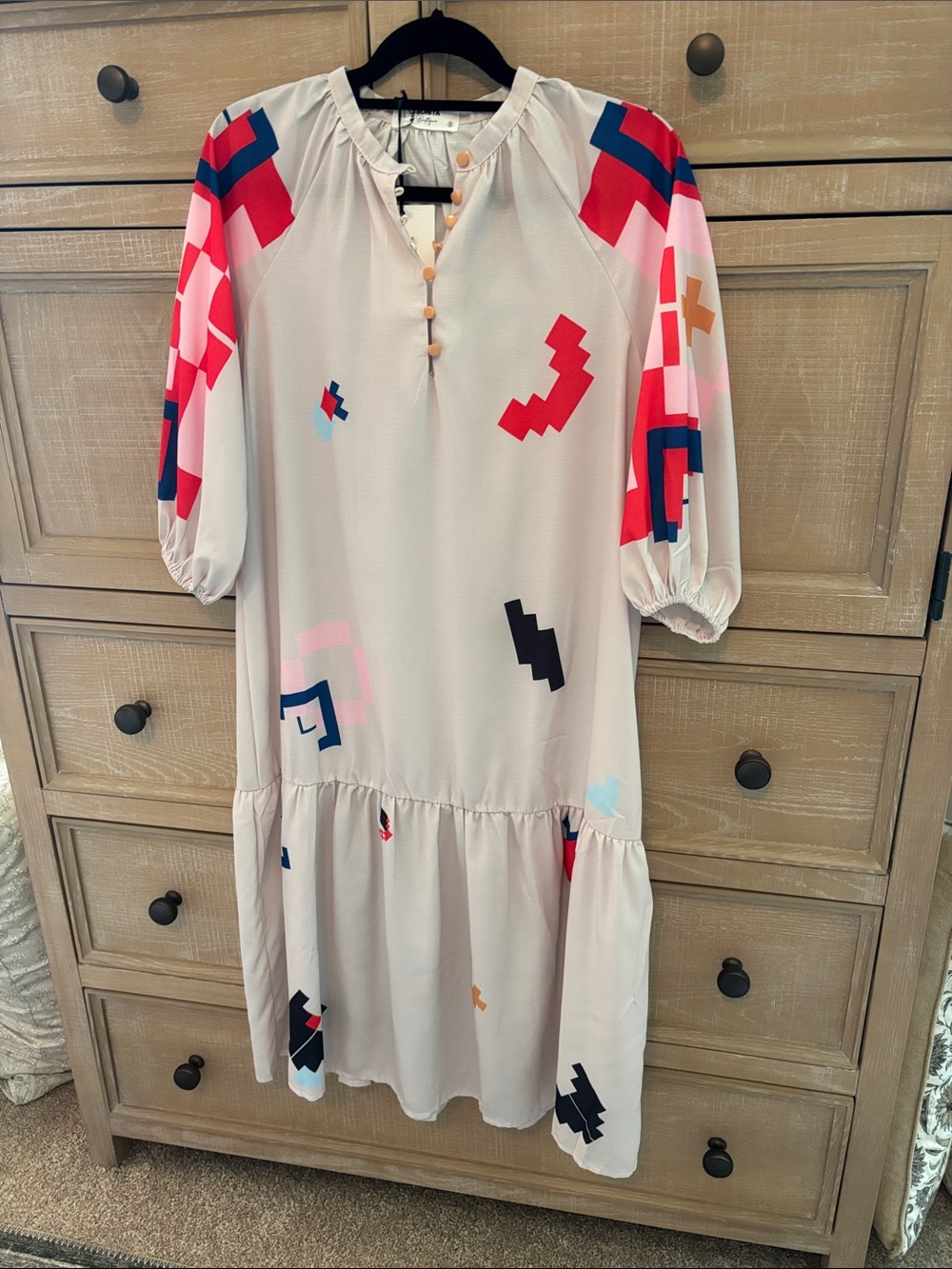 Women’s Midi Dress in Cream with Geometric Print